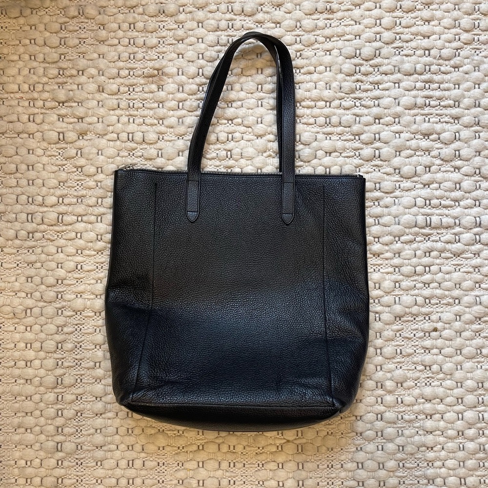 Tall structured leather zipper tote by Cuyana